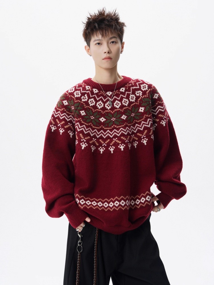 Herren Jacquard Weihnachtsstrickpullover Premium Winter Pullover_voghion.com
