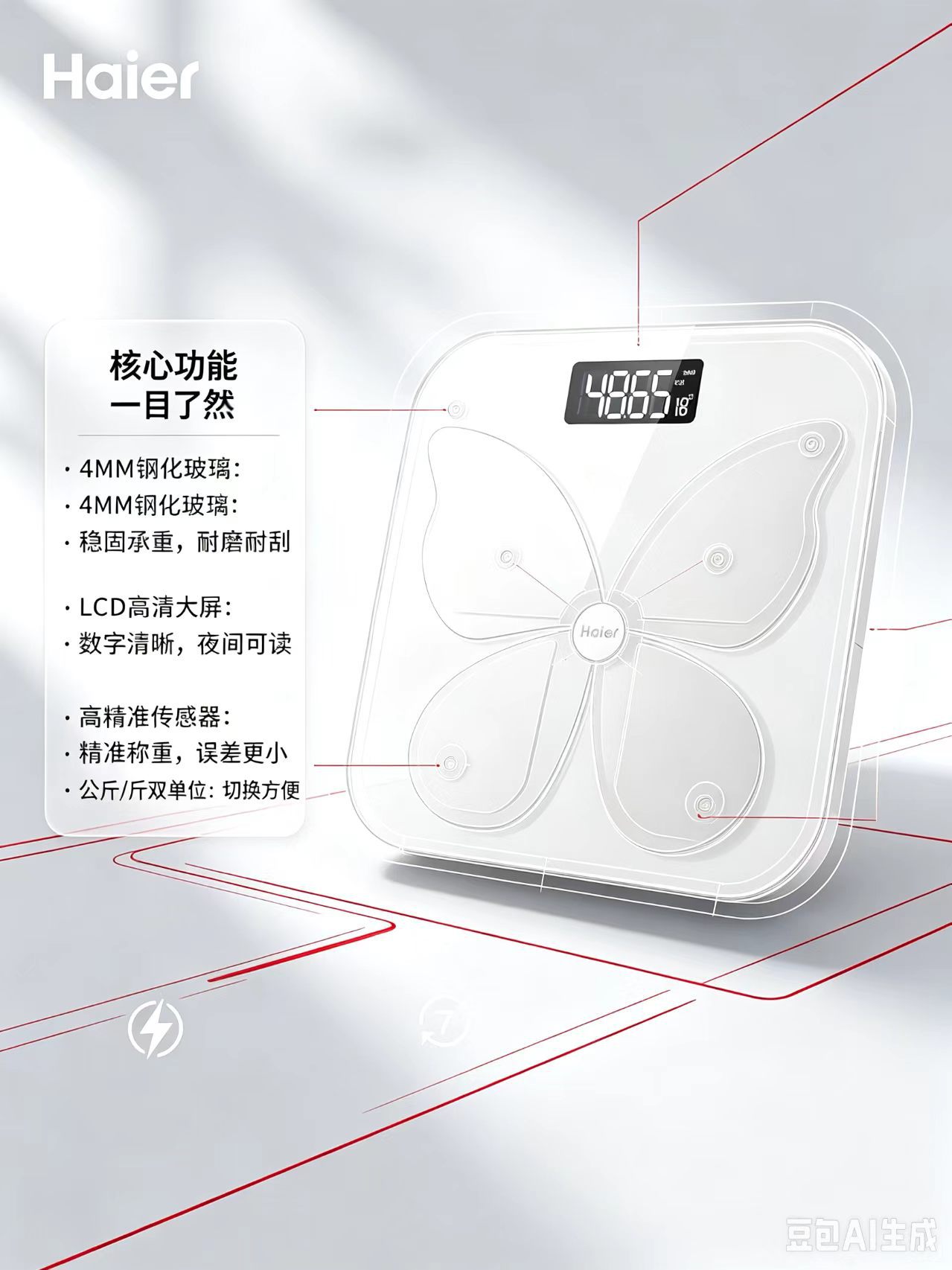 Haier vücut ağırlığı ve vücut yağı ölçer, ev tipi kompakt elektronik vücut ağırlığı ölçer, yetişkin akıllı yüksek hassasiyetli elektronik terazi, şarj edilebilir tartı