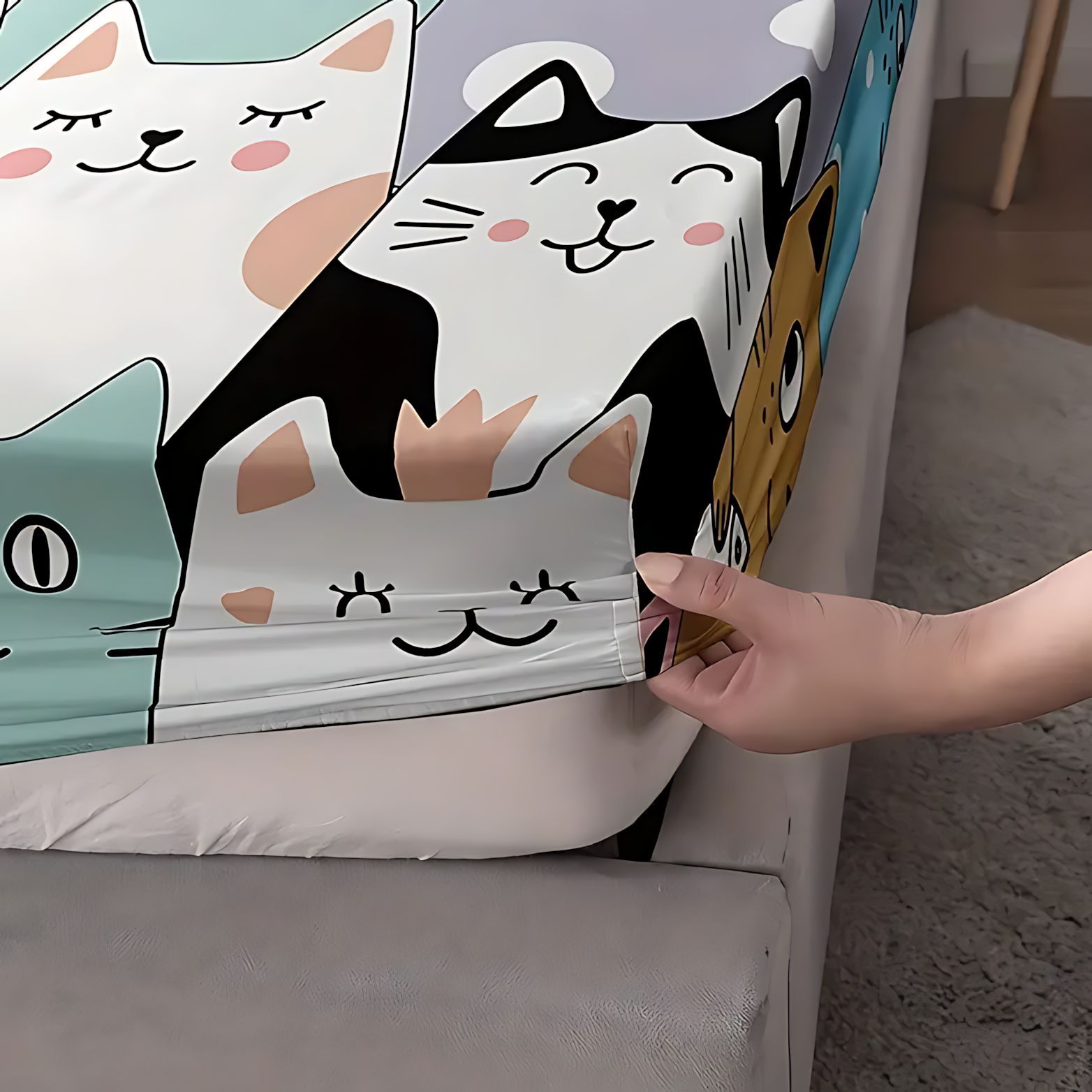 TEMU / JIT nuevo estilo lindo gato animal transfronterizo textil impreso digital cama cama cama cama de cama kit de ropa de cama