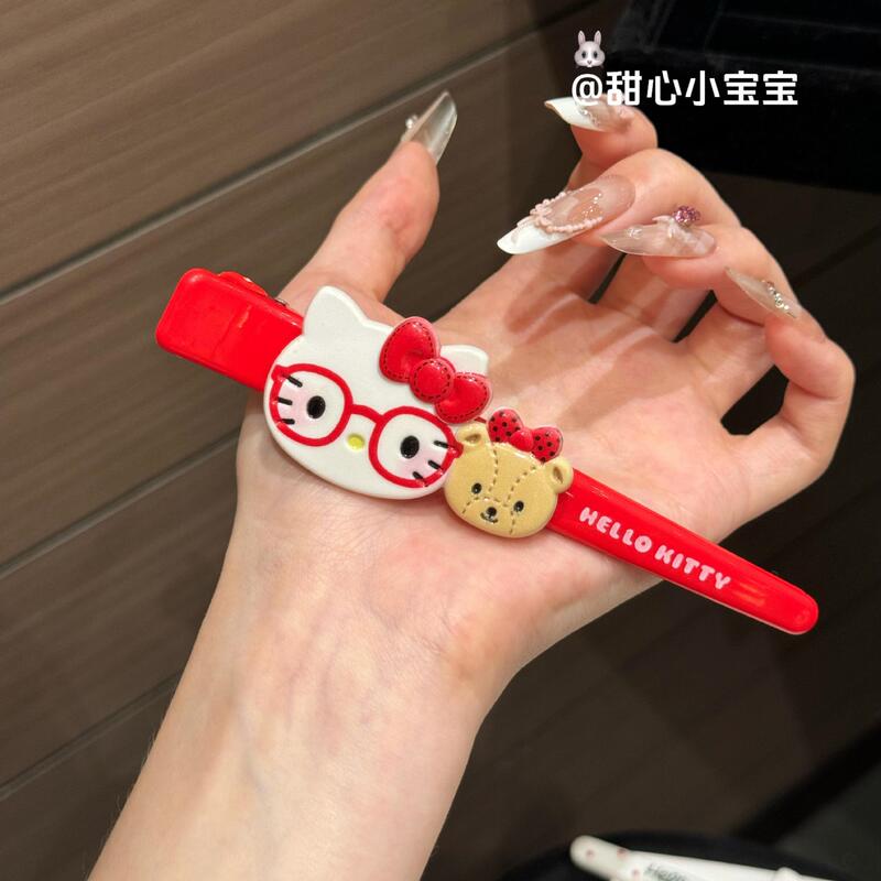 日系可爱kitty猫发卡大号长款鸭嘴夹刘海发夹卡通甜美少女侧边夹|undefined