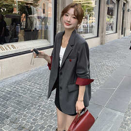 高级感撞色西装外套女春秋2024新款美式慵懒风西服设计感时尚减龄