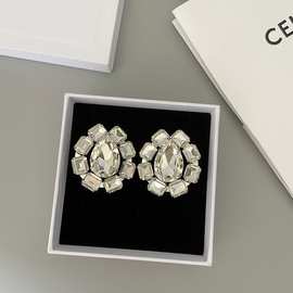 AR闪亮水晶花朵耳夹欧美范简约轻奢复古气质耳环耳饰