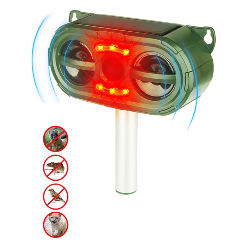 Nuevo repelente de animales transfronterizo, repelente de pájaros solar para exteriores, repelente de perros, repelente ultrasónico de ratas con LED intermitente