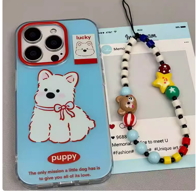 Ins fondo azul línea roja West Highland cachorro para iPhone 14 cadena 15ProMax funda para teléfono móvil Apple 13P