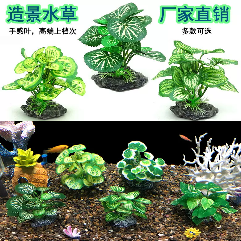 仿真水草植物鱼缸造景酒店用品寿司餐具摆件仿真度高手感布艺叶