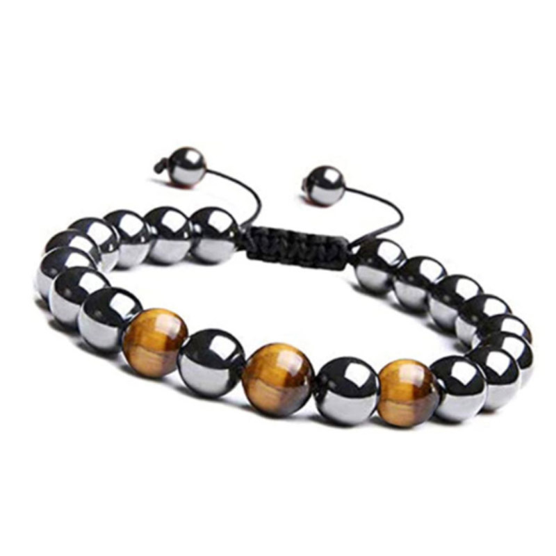 2 Stück mattes Achat- und Hämatit-Perlenarmband, handgefertigtes, gewebtes, verstellbares Armband-Accessoire für Herren_voghion.com