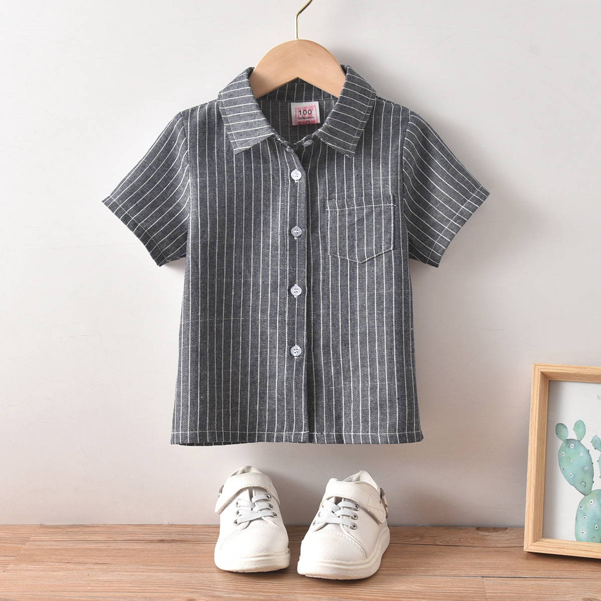 Cross border children's clothing Boy Short sleeved stripe shirt children leisure time Cotton shirt Gentleman formal wear summer shirt