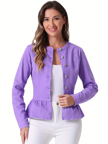 Women's Casual Peplum Denim Jacket 65% Polyester 33% Cotton 2% Spandex