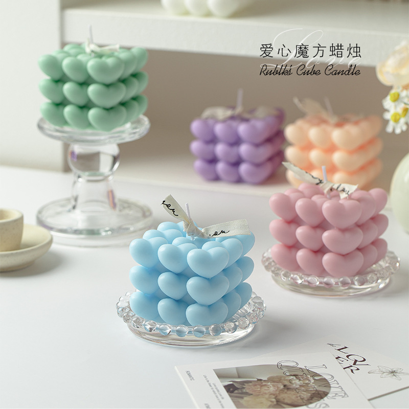 Love Cube Velas de aromaterapia Tanabata Día de San Valentín Día de San Valentín Sensación de la atmósfera hecha a mano Regalo de la fragancia geométrica Decoración interior