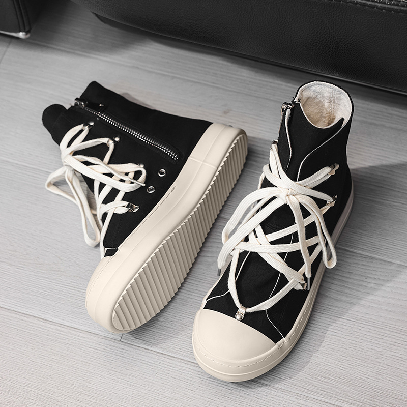 Scarpe da uomo RO High Top, nuove scarpe autunno e inverno, stivali Martin in tela con stella a cinque punte, sneakers casual in vera pelle con suola spessa, alla moda._voghion.com