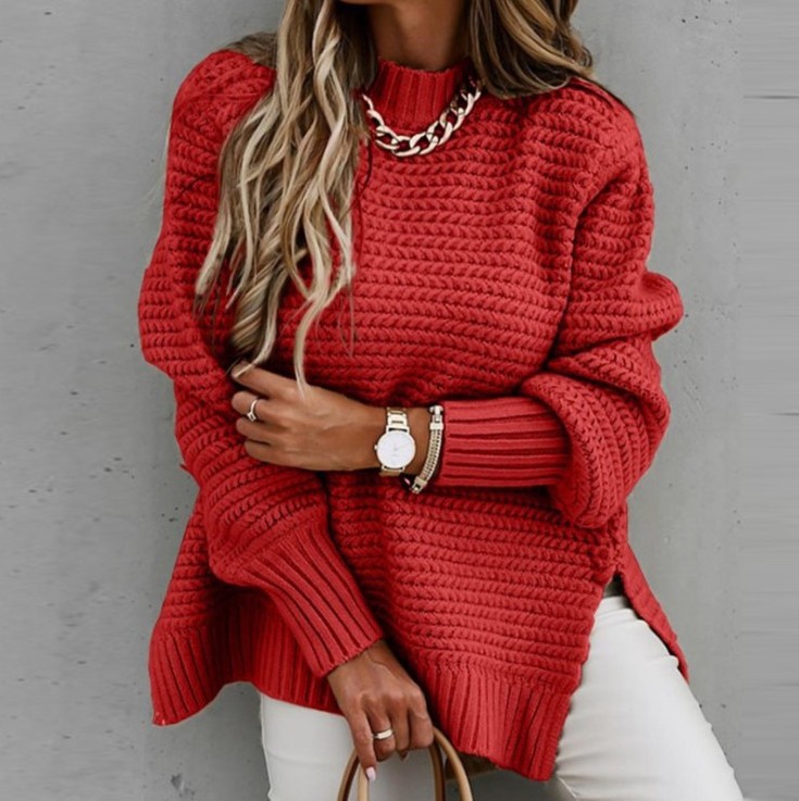 Suéter de punto holgado de manga larga con cuello medio alto para mujer, otoño-invierno 2024, comercio electrónico transfronterizo AliExpress Amazon image 3
