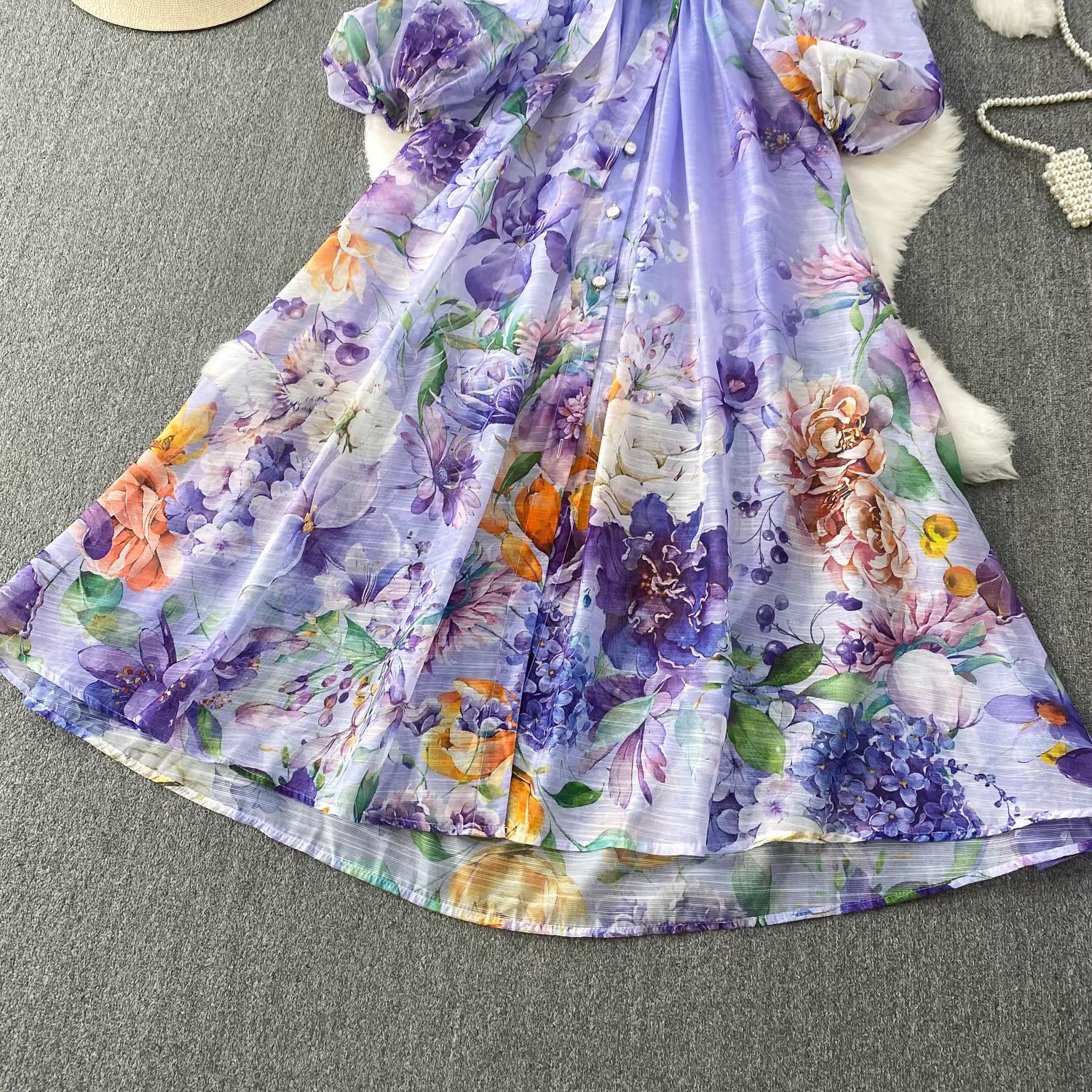 Elegant Floral Embroidered Maxi Dress With Button Front And Tie_voghion.com