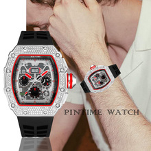 PINTIME/品时欧美时尚大牌奢侈品男手表满钻硅胶六针水钻石英手表