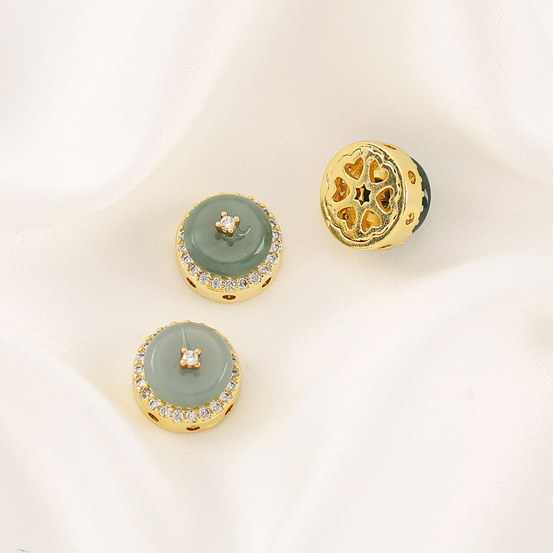 Inlaid with Natural Blue Water Jade, Gold-Plated Gourd Round Beads, Barrel Beads, Spacer Beads, Pendant DIY Bracelet Necklace Jewelry Accessories