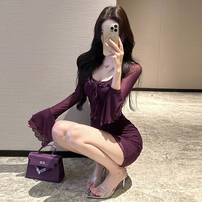 Royal Sister Style Sexy Spice Girl Showbody Slim Fit Hip dress Purple Beautiful Small Dress