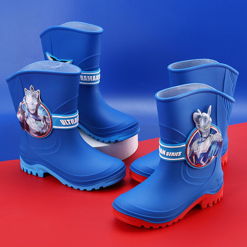奥特曼男童雨靴4-8周岁儿童水鞋防滑水靴可加棉套鞋