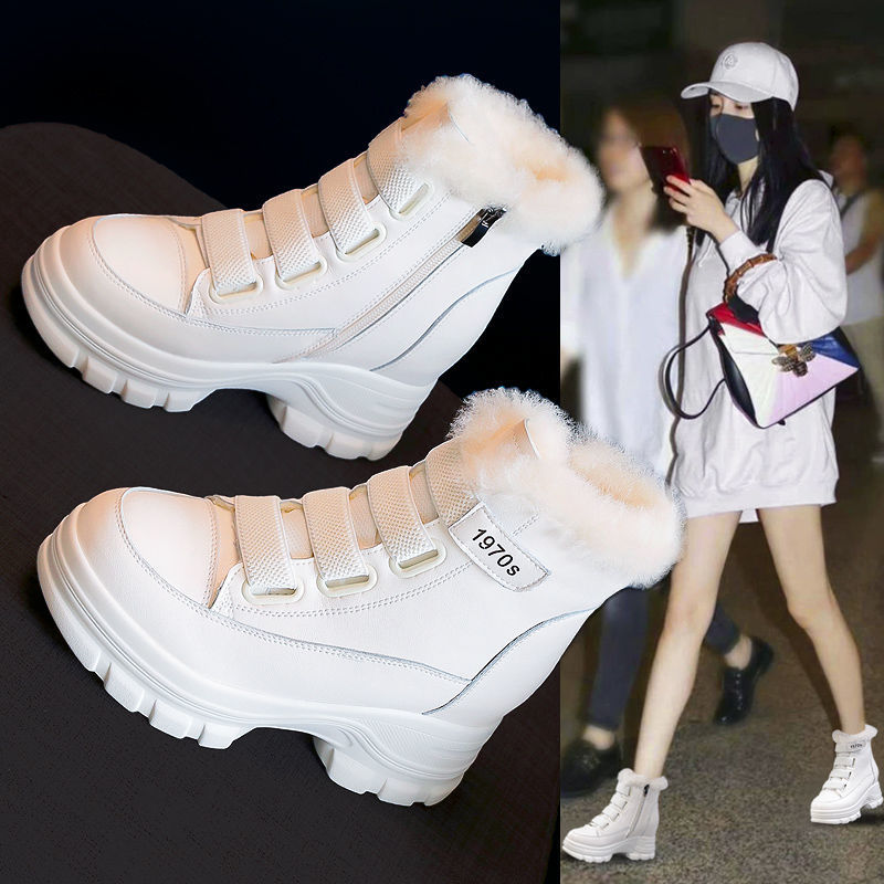 Doposci da donna 2024, la nuova altezza interna ispessita in peluche invernale aumenta i versatili stivali Martin, pelle e pelliccia_voghion.com