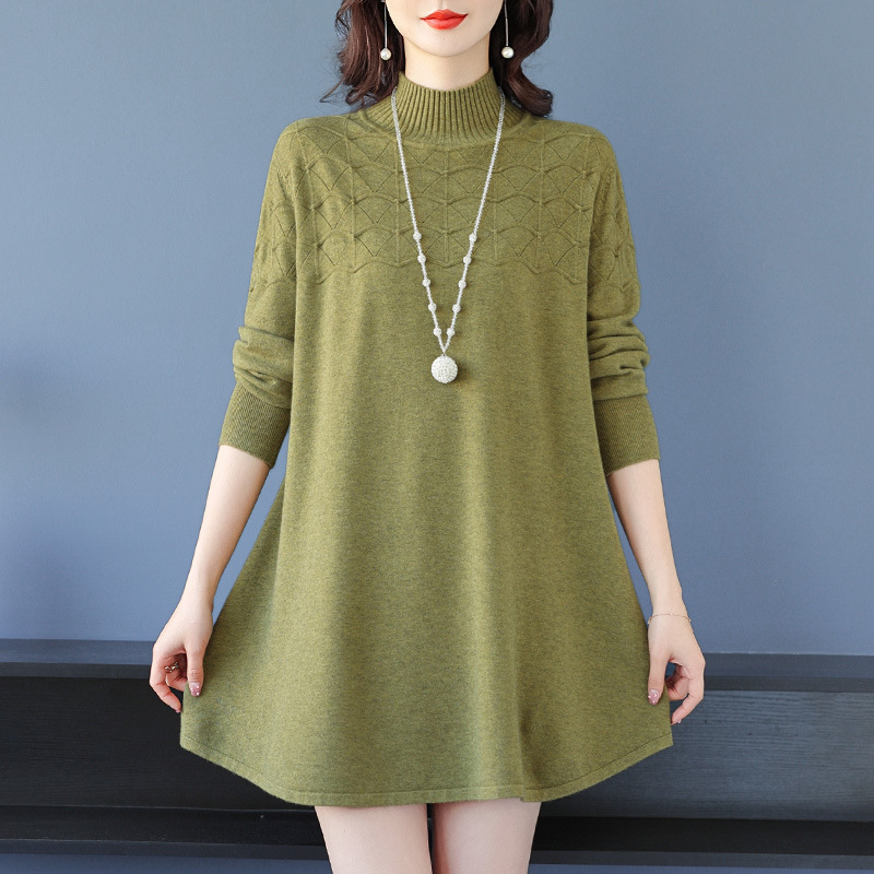 Knitted Dress, New Style Women's Clothing, Large Size Autumn and Winter Korean Style Long-Sleeve Half-Turtleneck Sweater, Base Shirt for Women