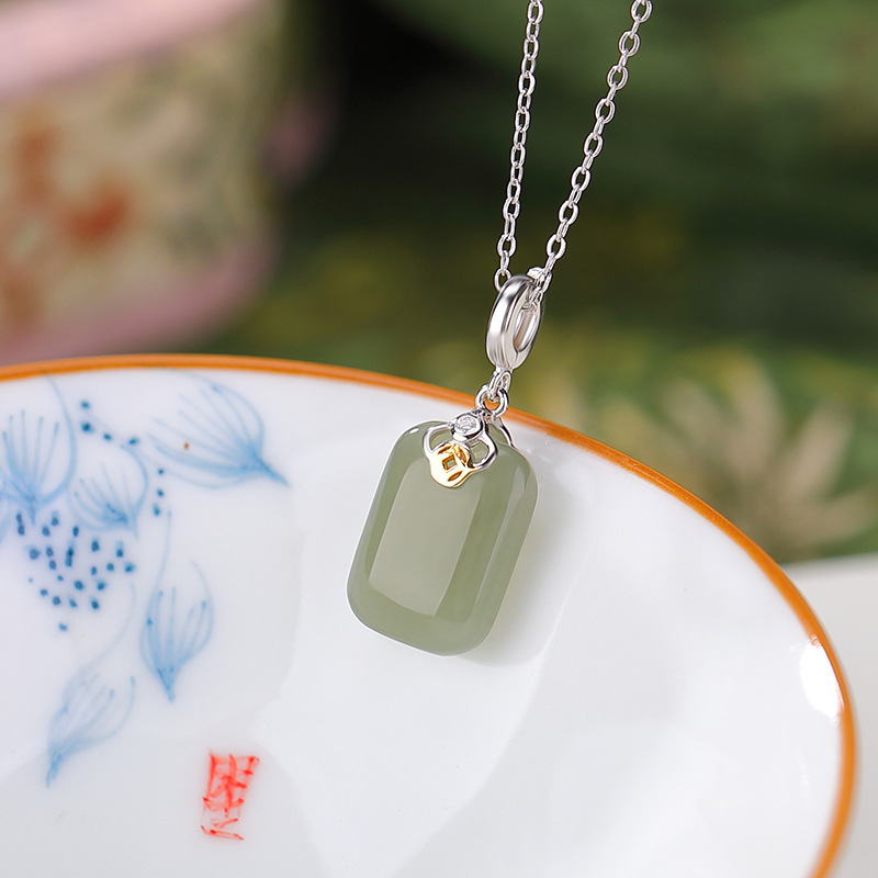 Mặt dây chuyền bạc S925 hình vuông đồng xu mạ vàng đơn giản — Kiểu bạc (không có dây chuyền)