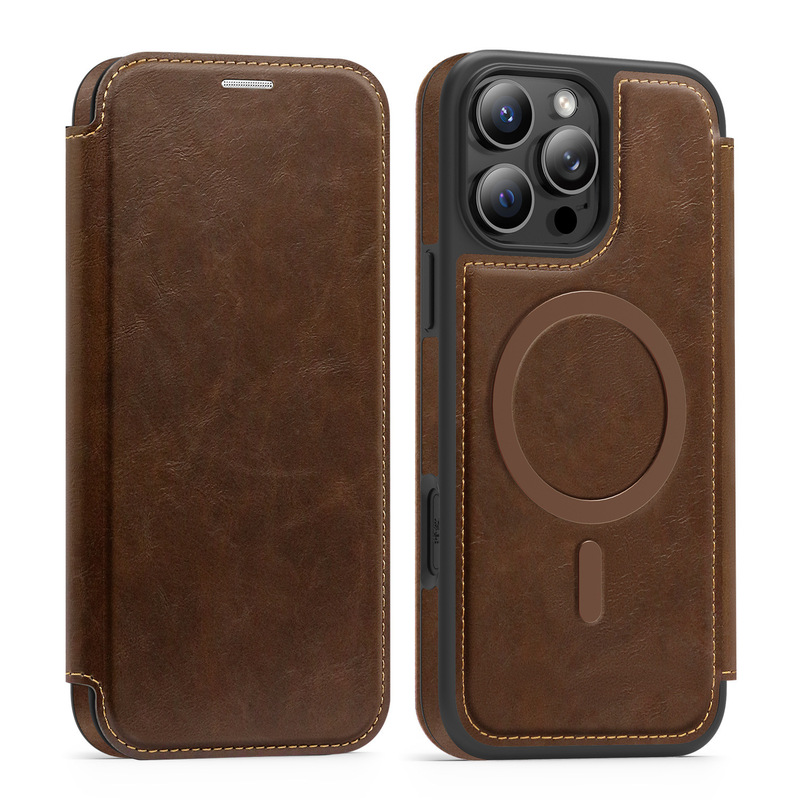 Flip Leather Magnetic Suction Suitable for Iphone16E Mobile Phone Case Apple 17Promax Card Bag 14/13 Protective Cover