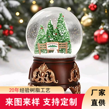 定制跨境圣诞梦幻飘雪旋转水晶球音乐盒八音盒雪花球女孩生日礼物