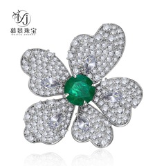 慕景珠寶2023新款S25銀鑲嵌8*8祖母綠絕美吸睛豪華富婆款奢華指環