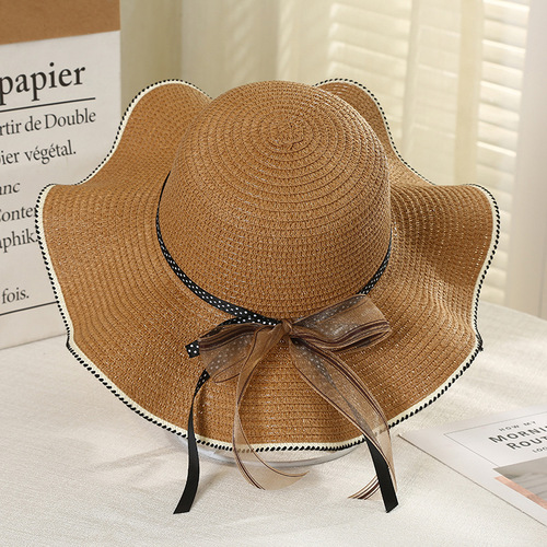 New Summer Straw Hat Women's Big Brim Beach Hat Sun Hat Women's Seaside Bow Ribbon Sun Hat
