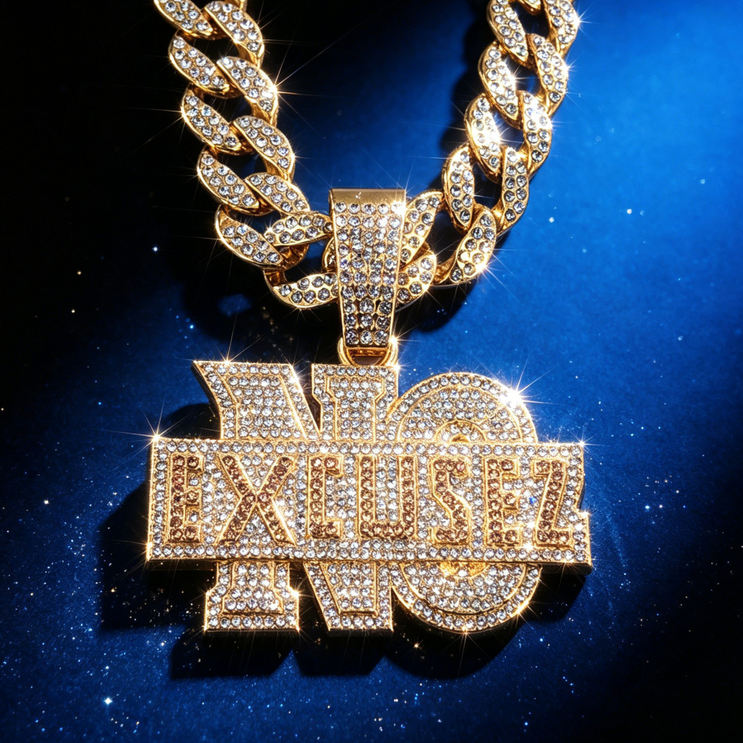 Exageración de moda transfronteriza NO EXCUSEZ colgante de letras inglesas con cadena de torsión de 5 mm cadena de diamantes cubana de hip hop