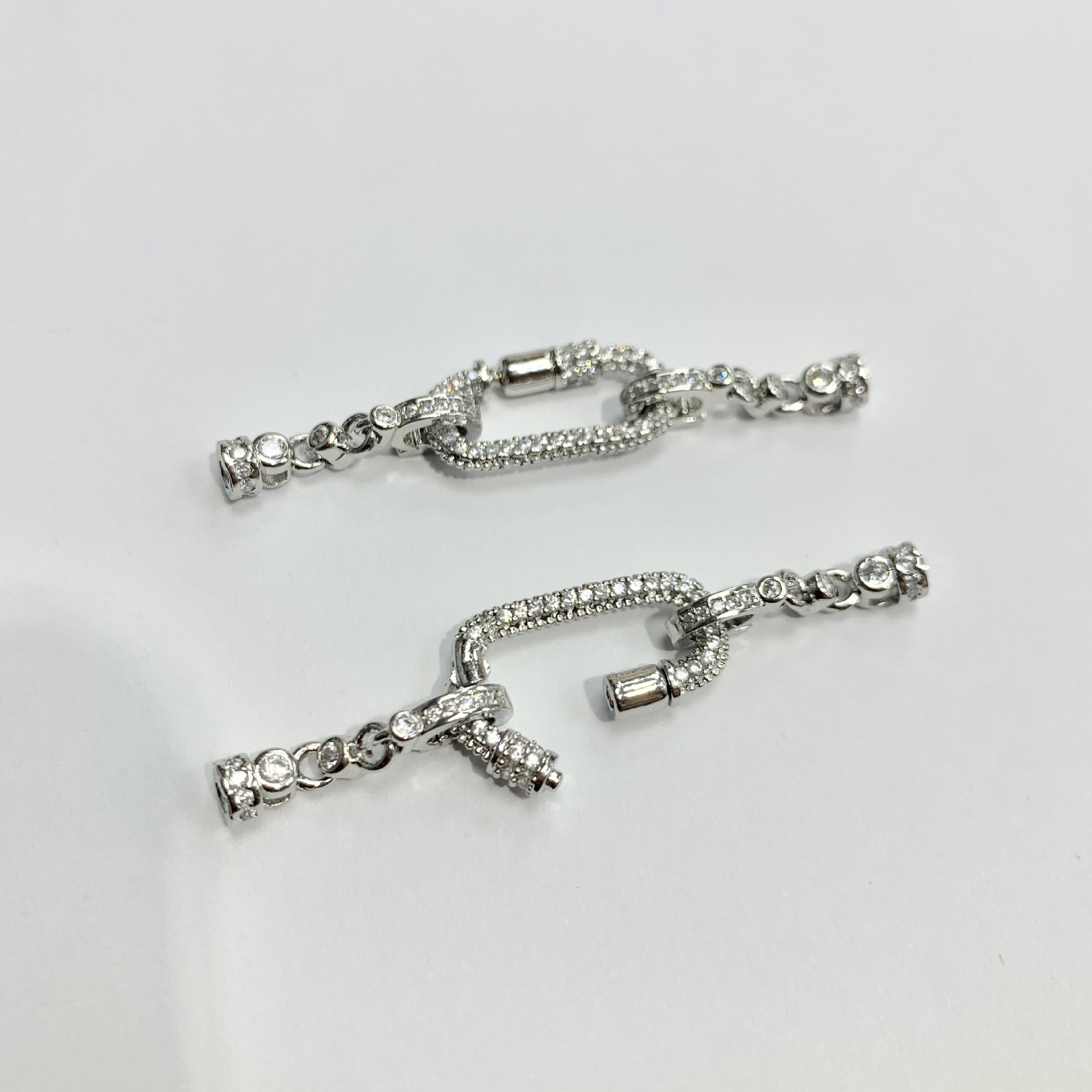 蛋形锆石翡翠项链扣头DIY饰品珍珠配链加长精致镶嵌满钻锆单双排