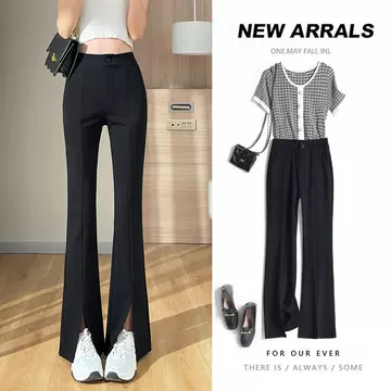 Split micro horn 2023 spring and autumn high waist loose slim suit mopping trousers casual wide leg pants a generation of hair - ShopShipShake