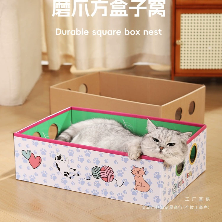 Картонное гнездо для кошек, универсальное для всех сезонов, гофрированная бумага, доска для кошачьих когтей, летнее полузакрытое гнездо для котят интернет-знаменитостей.