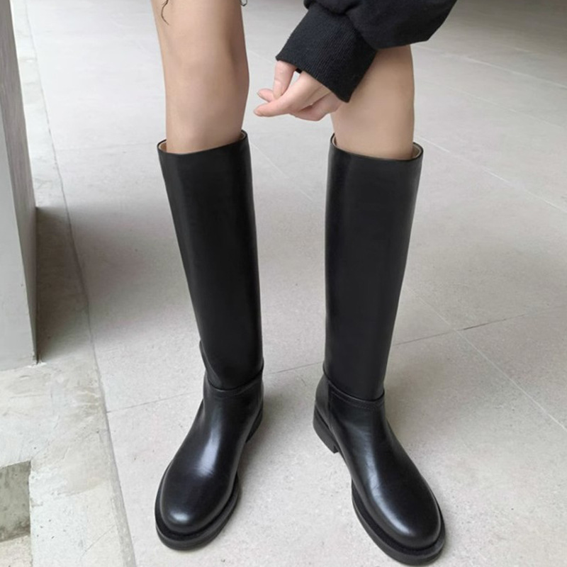 牛皮版~东大门复古长靴女2025新款真皮百搭显瘦显高筒韩版骑士靴|undefined