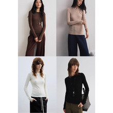 四媛 简约磨毛羊绒修身长袖打底T恤女秋季新款舒适圆领针织衫9323