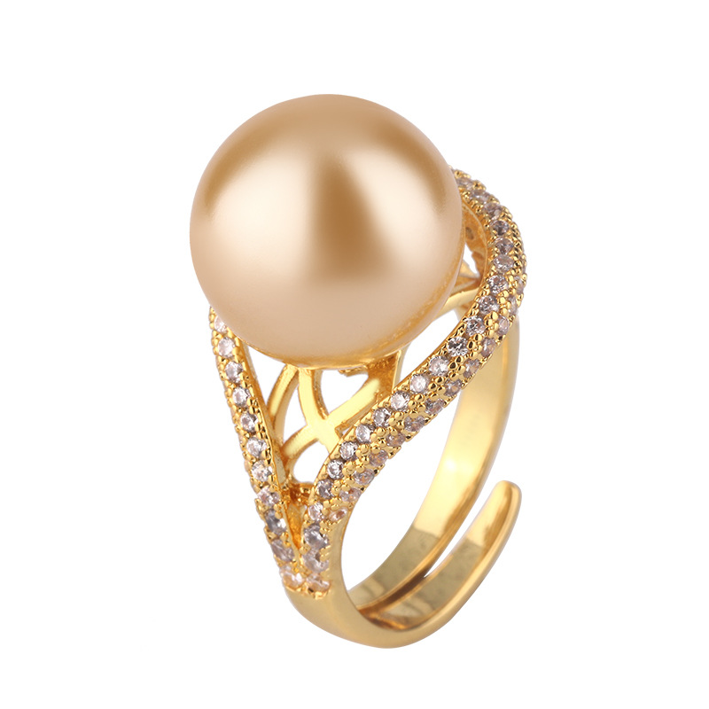 2024 nuevo estilo Zhuang Shengsheng joyería cobre chapado en platino perla retro mujer anillo abierto 14mm al por mayor
