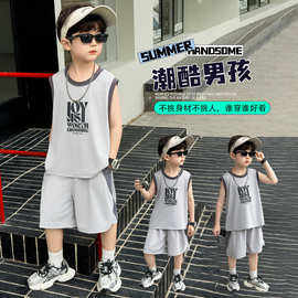 男童夏装套装2026新款夏季儿童速干无袖篮球服宝宝薄款背心运动服