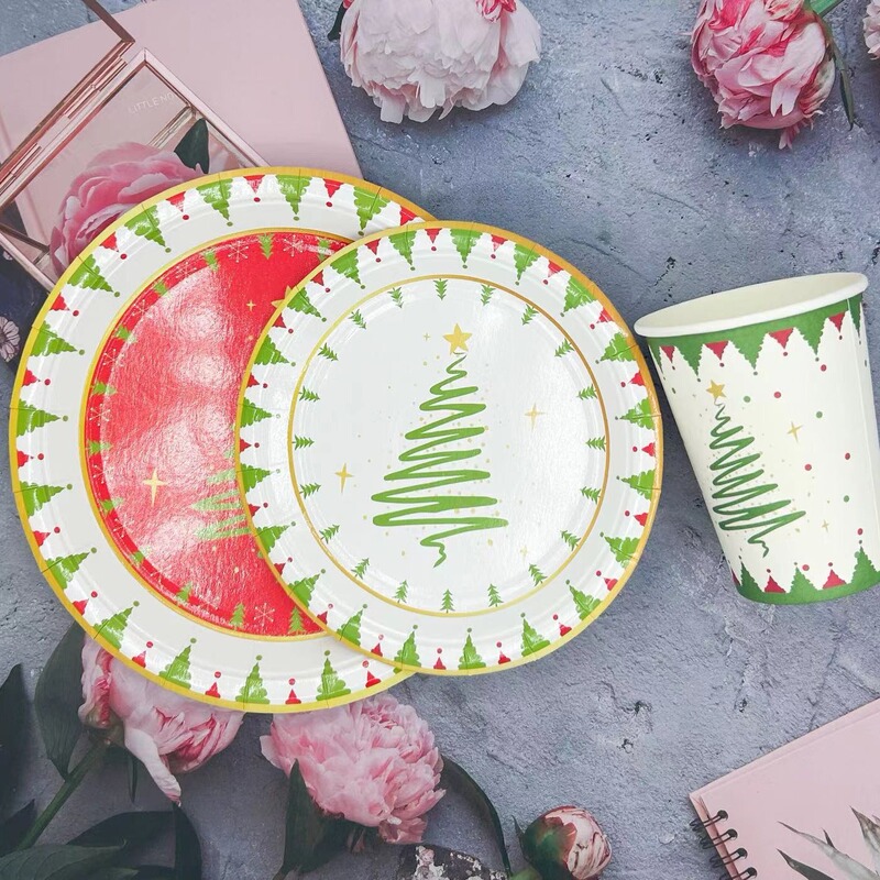 Customized Dinner Plates, Disposable Paper Cups, Paper Plate Sets, Birthday Party Disposable Tableware, Christmas Series