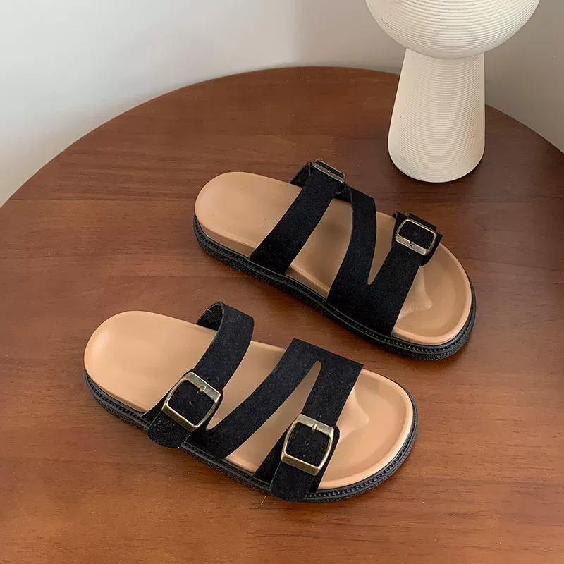 Тапочки Birkenstock на толстой подошве в корейском стиле для женской летней верхней одежды, новые мягкие пляжные туфли на плоской подошве в стиле ретро в сказочном стиле