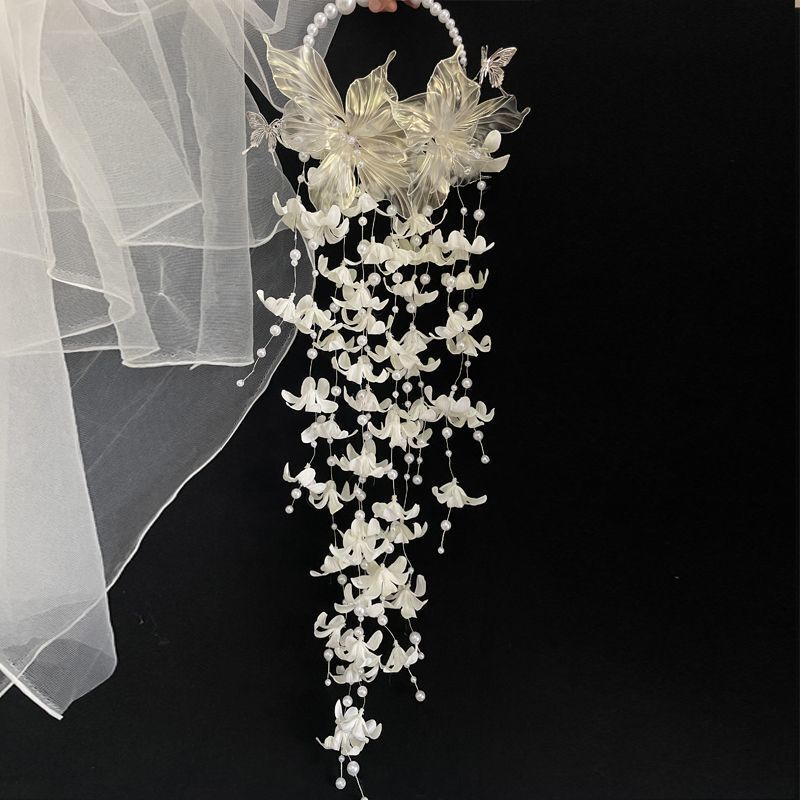 珍珠瀑布风信子手拎花新娘手捧花结婚拍照饰品手提式手捧花手工|undefined