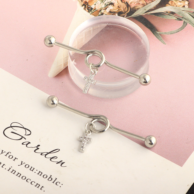 2022 Cross Love Ear Long Rod Earrings Piercing Jewelry Industrial Long Ear Rod Ear Bone Nails detail image 9