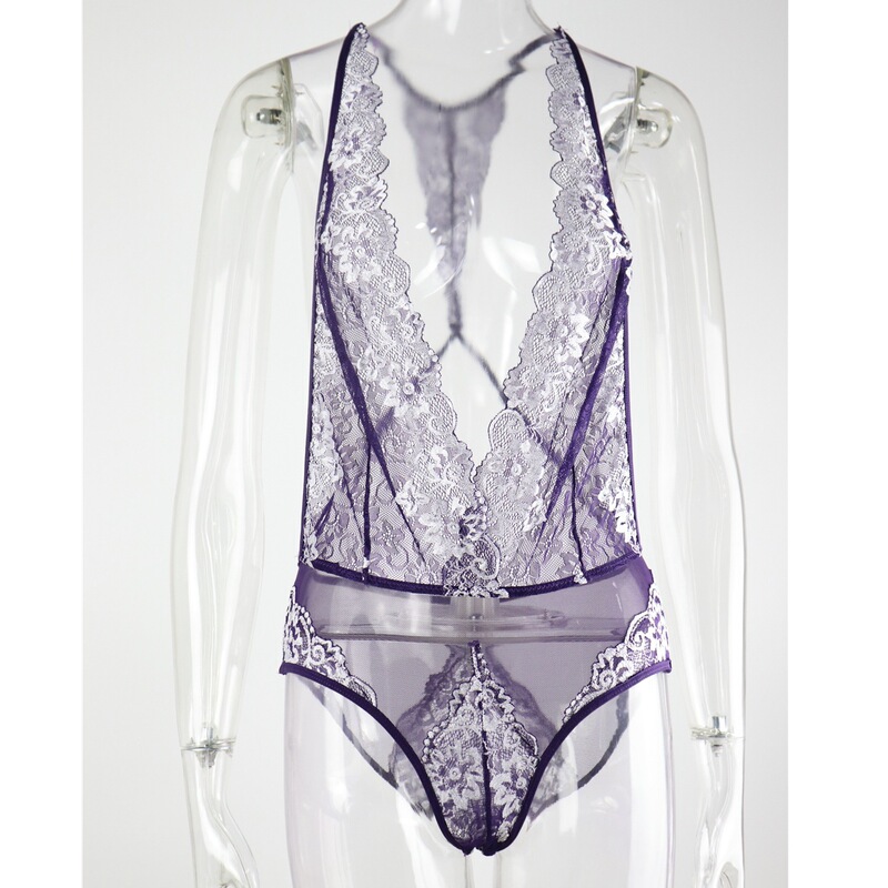 2022 foreign trade AliExpress supply Women's sexy sexy lingerie lace hollow halter backless jumpsuit