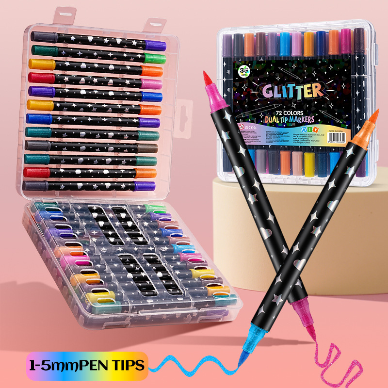 ホットセール新製品工場直接供給双頭二色フラッシュマーカーペンソフトヘッド絵画フラッシュペン水彩ペン卸売|undefined