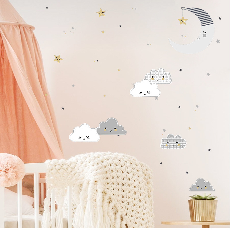 New Cartoon Clouds Moon Wall Stickers display picture 4