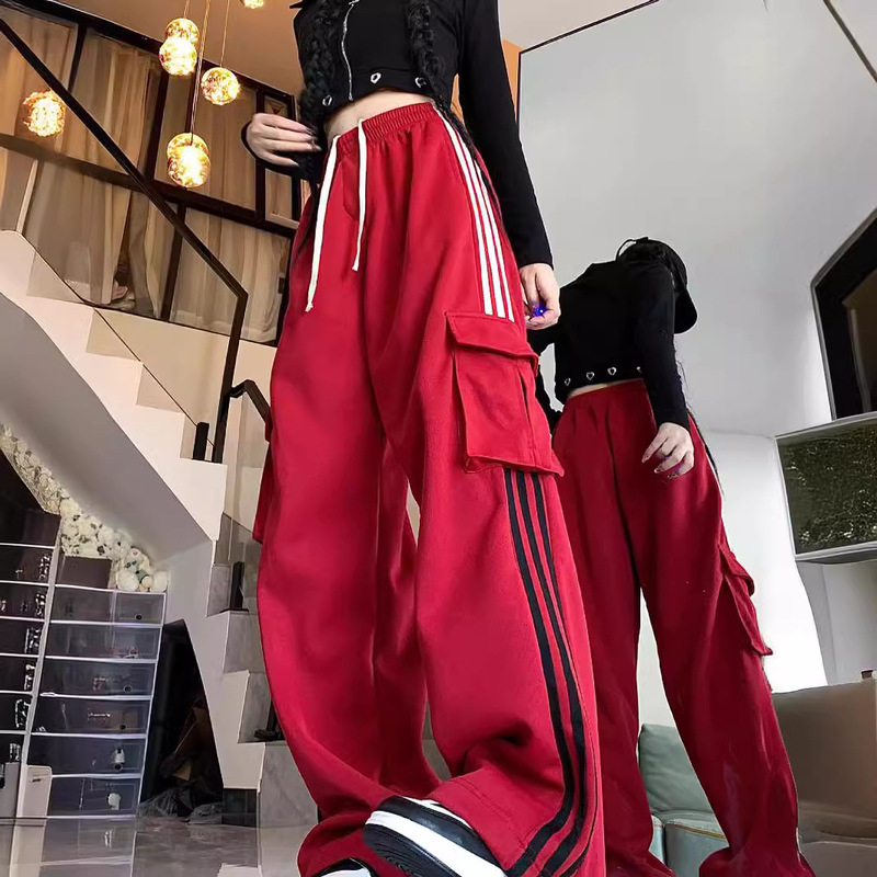 American-style Casual All-match Slim Look Work Pants Women's Spring and Autumn Three-bar Summer Bag Design Sense Sports Long Pants