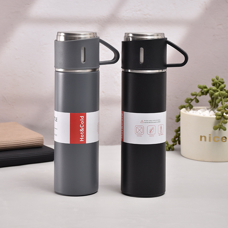 Factory Direct Supply New Stainless Steel Vacuum Cup Double Layer Vacuum Portable Water Cup One Cup Three Lid Gift Pot Sets