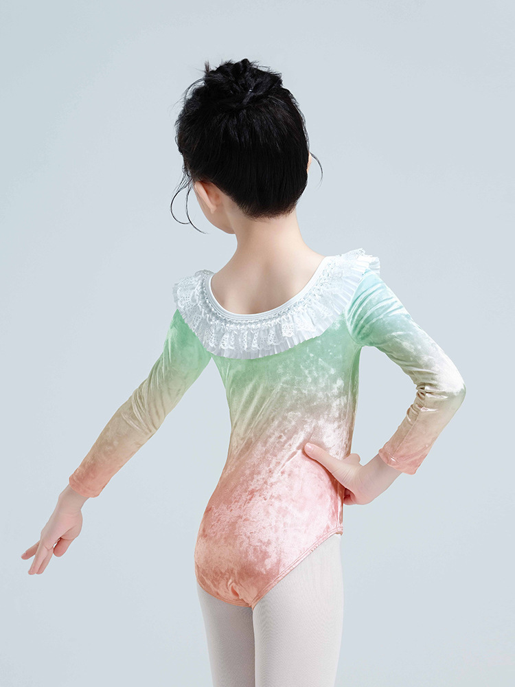 Ropa de baile para niños Ropa de entrenamiento de terciopelo dorado de manga larga de primavera y otoño Ropa de baile china de baile de ballet para niñas
