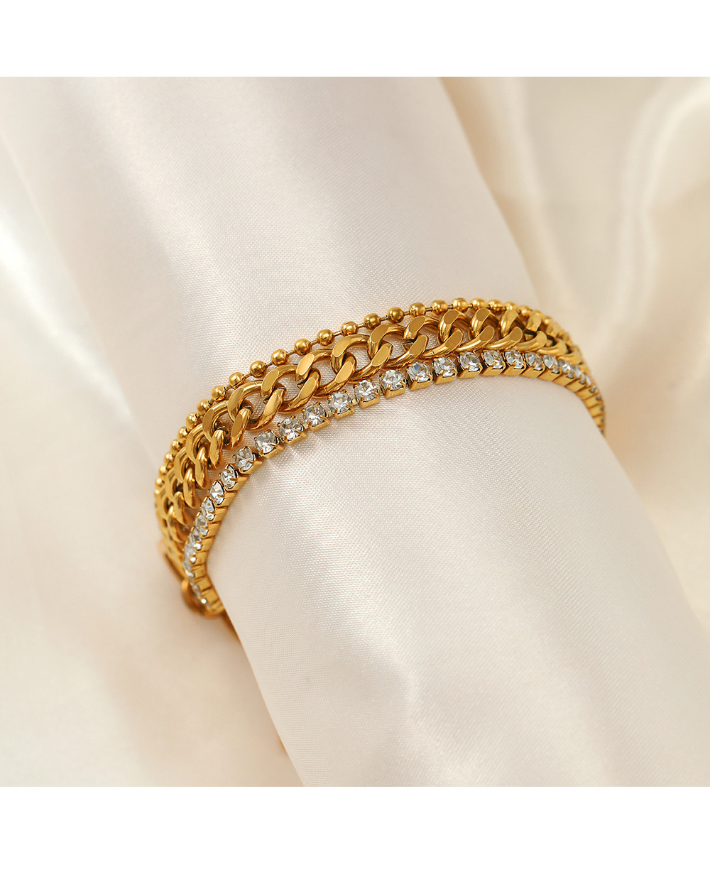 20g Weight PVD Coated Gold Plating Process Rhinestones Inlay Material Bracelets Classification 304 Stainless Steel Chain Material Fashion Geometric 304 Stainless Steel Rhinestones Stainless Steel Bracelets In Bulk