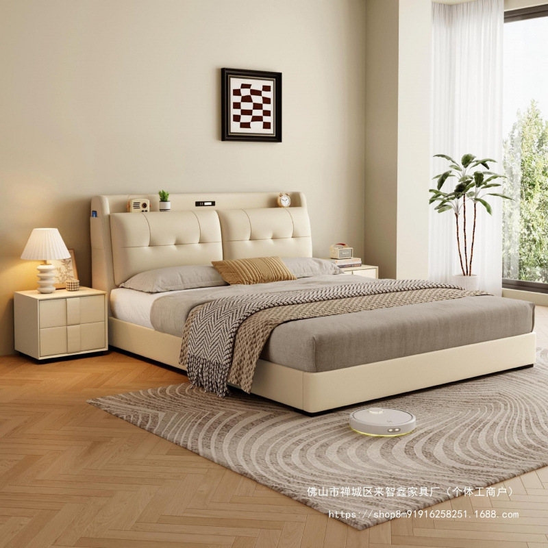 Modern Minimalist Leather Bed, 1.8m Double Master Bedroom Beds, 1.5m Single Guest Bedroom Beds, Storage High-Box Leather Bed Modern Minimalist Leather Bed, 1.8m Double Master Bedroom Beds, 1.5m Single Guest Bedroom Beds, Storage High-Box Leather Bed