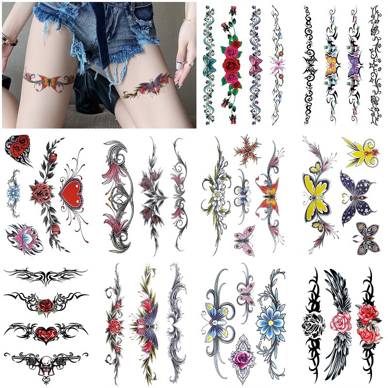 Long totem flower butterfly arm thigh temporary disposable waterproof simulation tattoo stickers female cross-border suit