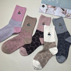 2024西太后襪子新品復古羊絨雙針日系土星刺繡中筒襪時尚堆堆潮襪