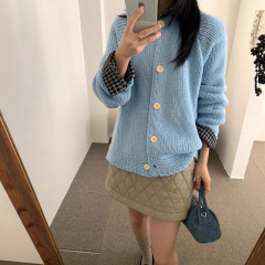 韩系慵懒风软糯粗针棒毛衣外套女秋冬宽松显瘦针织开衫高级感上衣